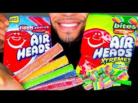 AIRHEADS CANDY XTREMES BITES FILLED ROPES MYSTERY ASSORTED FLAVORS *CHEWY* EATING SHOW ASMR MUKBANG