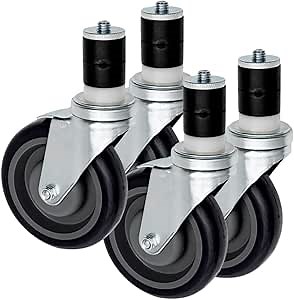 Restaurantware-Kitchen Tek 5 Inch Table Casters, 4 Heavy Duty Restaurant Equipment Casters - Swivel, 1,200-lb Capacity, Plastic Stem Caster Wheels, 2 Wheels With Brakes, For Kitchen Work Tables