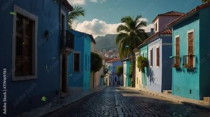 Cobalt Urban View: 4K Video Loop Presenting the Town of Blue Buildings.