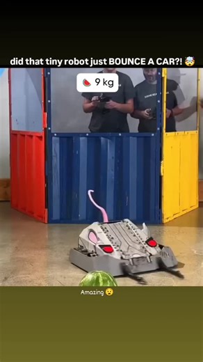 Ai thinking |Ai and Fun |technology on Instagram: "The future of micro-robotics is officially here, and it's terrifyingly strong! This incredible mouse robot is rewriting the rules of physics, using an insane upward force to bounce a car and effortlessly lift a human-sized load. The engineering required for that kind of lift and stabilization is simply world-class. P.S. R.I.P. to that watermelon. The precision and power needed to destroy it like that proves this tiny bot is no joke. What job sho