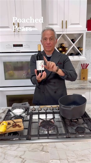 Geoffrey Zakarian on Instagram: "Poached Pears make the perfect topping for my Olive Oil Cake! Pro Tip: Drizzle with local honey. Full recipe 👇 2 bottles Cabernet Sauvignon or Pinot Noir 3/4 cups granulated sugar 1 lemon (peels, plus 2 tablespoons lemon juice) 2 teaspoons vanilla extract or beans 4 star anise 4 cloves 2 teaspoons ground cinnamon or 4 cinnamon sticks 4-6 Royal Verano pears"