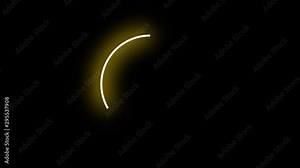 Neon circle yellow-colored on a black background. It is drawn and disappears cyclically. Motion graphics.