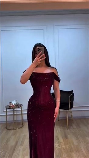 To order this red dress DM reineecouture A captivating off-shoulder gown in deep ruby red, designed