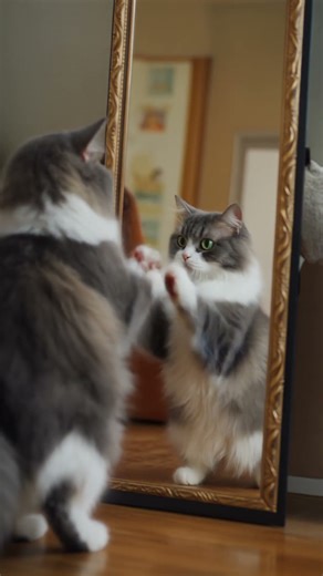 Cat vs mirror | Never ending battle 😂#catvideo #kitten #cat #shorts #aicat
