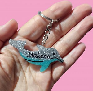 Custom Turquoise Dolphin Glitter Resin Keychain Personalize Name - Etsy