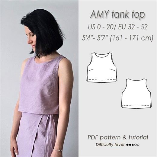 Tank Top Sewing Pattern/ Basic Crop Top PDF Sewing Digital Pattern for Women/height II 5'4'' - 5'7''/ 161 - 171 Cm/ AMY Tank Top - Etsy