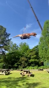 From high overhead Giganotosaurus made a grand entrance into the Virginia Living Museum this morning, courtesy of Hampton Roads Crane & Rigging Co. Giganotosaurus will be the largest animatronic dino to ever roam the Virginia Living Museum! The water spitting Suchomimus and T.rex Photo Op will join him outdoors in the garden. Indoors, there will be a gallery of roaring, stomping dinos, dino yoga and much more! Giganotosaurus is sponsored by: PRA Group #jurassicgiants #dinosaurs | Virginia Living