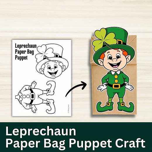 Leprechaun Paper Bag Puppet | St Patrick's Day Activity Craft for Kids | PRINTABLE DIY Puppet for Classroom Party | First & Second Grade Kid - Etsy
