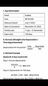 256K views · 1.3K reactions | How we calculate the laptop depreciation for 159 days use Cost 170000 July 7/25/2025 to December 12/31/2025 | Financial Accounting | Facebook