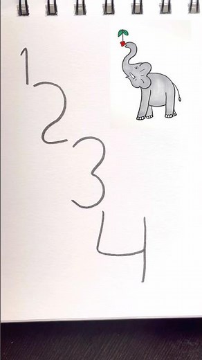 Easy number drawing for kids | draw an elephant with number 1, 2, 3, 4 #animals #simple #artforkids