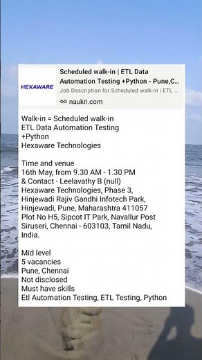 🚀 Scheduled Walk-In Drive: ETL Automation Testing #python #pythonprogramming #job #pune #chennai