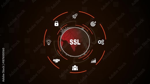 Global SSL Secure Sockets Layer Data Encryption and Web Security Map Concept with Icons