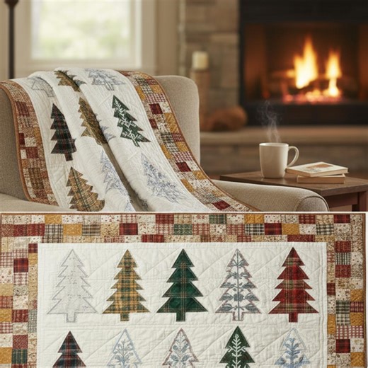 Patchwork Christmas Tree Quilt, Vintage Xmas Throw Blanket - Etsy