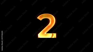 Number 2 two animation on transparent background with golden lens flare effect. Figure 2 two, sign, digit, unity. Self drawing math symbol animation.