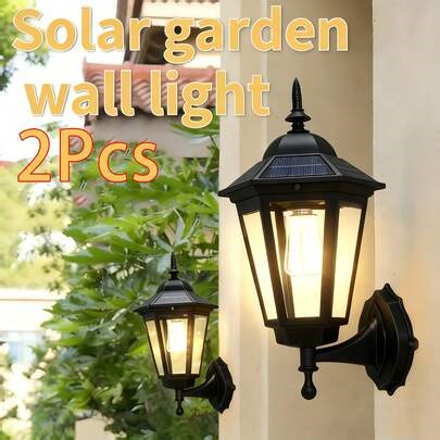 2/1 Retro Outdoor Motion Sensor Wall Light - Solar LED Garden,1200mAh Battery, Fence, Garage, Terrace, Driveway Light, Black/Brown, With Installation Bracket, Easy To Install -Solar Lighting, Suitable For Exterior Home Decoration - Ideal For Pathways, Decks, Balconies - Durable Plastic Structure | SHEIN
