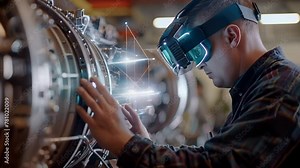 Engineer Using Virtual Reality in Machine Maintenance Stock Video