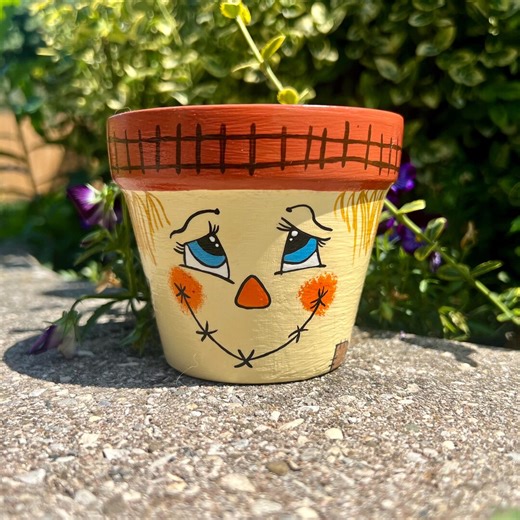 Scarecrow Hand Painted Flower Pot - Etsy