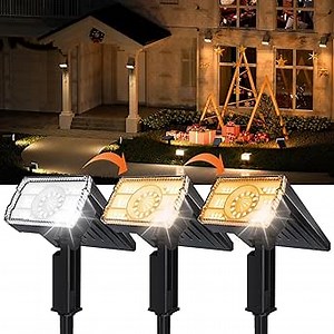 Solar Spotlights Outdoor Waterproof IP67,4 Pack Adjustable Wall&Ground Solar Lights Powered with 3 Colors, 3 Modes, Dusk to Dawn for Pathway/Garden/Yard/Patio/Driveway/Landscape Lighting Outside Décor