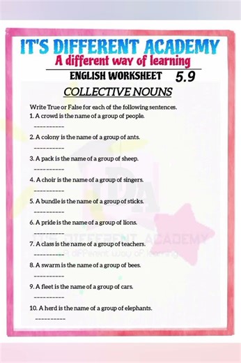 Collective Nouns Worksheet 5 .9 | Fill in the Blanks + MCQ | English Grammar for Kids