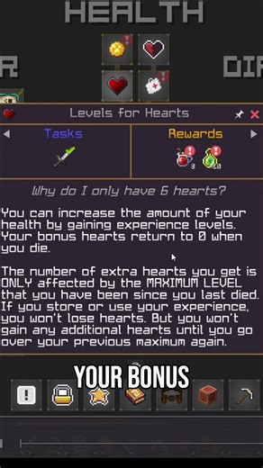 Minecraft Levels for Hearts: Quests, Healing & More! #shorts