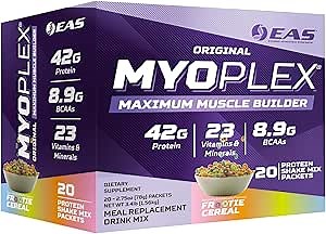 EAS Original Myoplex Maximum Muscle Builder | Meal Replacement Protein Drink Mix | Quality Protein Blend | 42g Protein | 20 Individual Packets (Frootie Cereal)