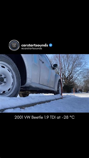 2001 Volkswagen Beetle 1.9L TDI at −28 °C · Engine: 1.9L TDI Inline-4 Turbo Diesel · Power: 90 HP @ 3,750 rpm · Torque: 210 Nm @ 1,900 rpm · Transmission: 5-Speed Manual · Drivetrain: Front-Wheel Drive (FWD) · 0–100 km/h (0–62 mph): 11.5 sec · Top Speed: 180 km/h ——— About the vehicle: This 2001 Volkswagen Beetle TDI is powered by the legendary 1.9 TDI engine, a diesel platform that became known across Europe and North America for durability, efficiency and long-term reliability. Built in an era