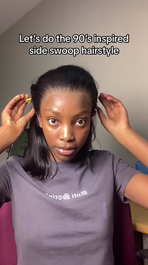 Love this 90s inspired side swoop hairstyle also this wig is R1600 from @MoreFaceWig you can also use my discount code NOLU10 #SAMA28 #wiginfluencer #frontalwiginstall #bobwig #morefacewig #tiktoksouthafrica #aliexpresswig #isoplus #wigtok #wiginstall #90sideswoophairstylw