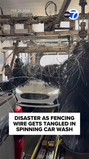 YIKES! A rancher in North Carolina had a nightmare experience in a car wash when wire fencing sitting in the bed of his pickup truck got entangled in the rotating brushes. 😬 | ABC7