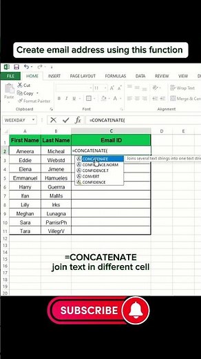 Excel Tips: Create email address📧 using this function #excel #excelshortcuts