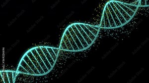DNA Structure and Particle movements Science animation Genom futuristic footage Conceptual design of genetics information HD 4k UHD