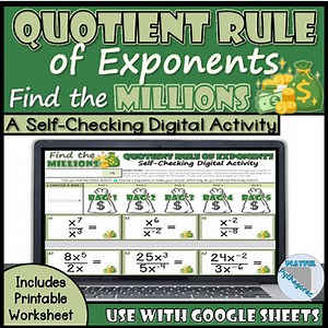 Dividing Exponents Quotient Rule/Law Self-Checking Digital Game Activity