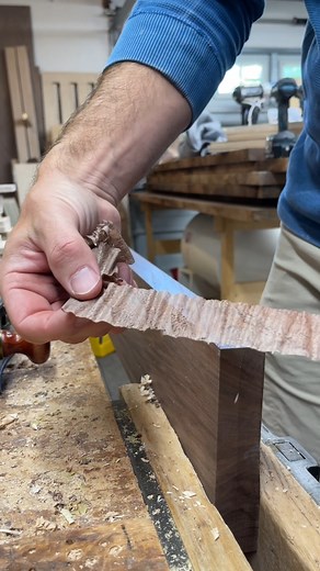 Edge jointing some walnut before gluing up. My jointer isn't good enough to glue up straight off the machine, so I need to follow up with a sharp handplane to get a clean glue up. #woodworking #reels #furnituremaker #handtools #woodshop | Boundary Fog Furniture