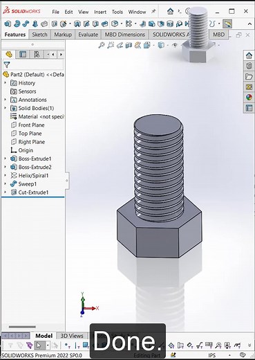 How to create hex bolt by Solidworks #solidworks #SolidworksTutorial #SolidworksTutorialHP #SolidworksTutorials