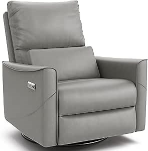 BedsPick Power Swivel Rocker Glider Recliner Chair with Lumbar Support, Leather with USB & Type-C Ports, Electric Recliner for Adults (Grey)