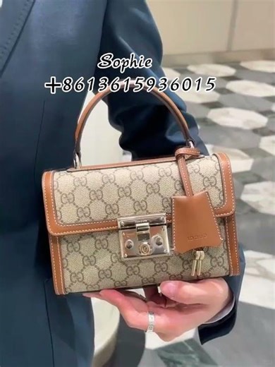 GUCCI Padlock Small Top Handle Handbag in Black GG Leather /Beige and Brown GG Fabric Handbags