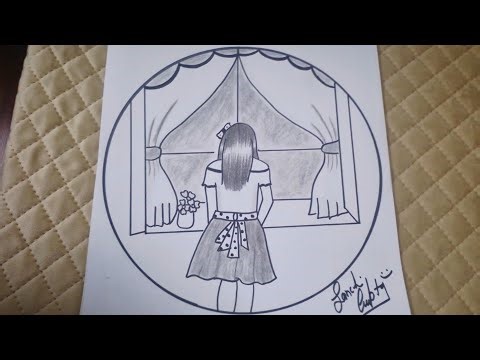 How to draw girl sitting on window...easy drawing..step by step tutorial for beginers..