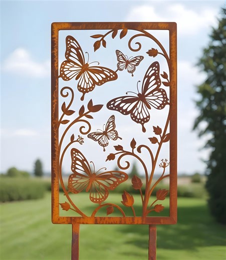 Butterfly Metal Garden Art Panel, Outdoor Floral Yard Decor, Rustic Butterfly Sign, Garden Stake Decor, Garden Lover Gift - Etsy