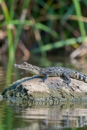 Cute Baby Crocodile on a Rock 🐊✨Adorable Wildlife in 4K #BabyCrocodile #WildlifeShorts #CuteAnimals