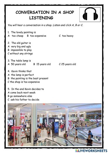 Conversation in a Shop Listening worksheet