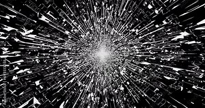 Abstract futuristic tunnel with geometric white shapes. Continuing tunnel endlessly to the depths. Monochrome gateway. 4K 3D looped animation rendering.