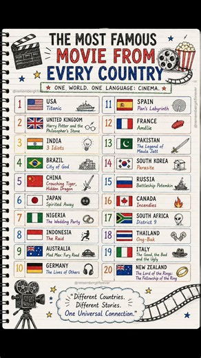 🌍 20 Countries & Their Most Famous Movies 🎬 | World GK Through Cinema