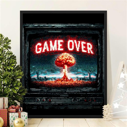 GAME OVER Pixel Art Poster, Retro Gaming Apocalyptic Nuclear Explosion Print, Vintage TV Screen Wall Art, Dystopian Gamer Decor - Etsy