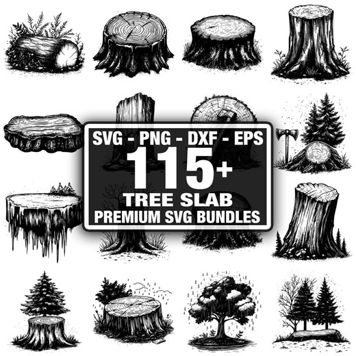 110+ Tree Slab Bundle, Wood Slice Tree Rings, Instant Download Png, Dxf, Eps, Svg - Etsy
