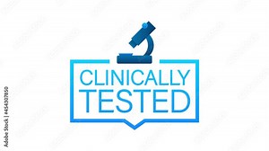 Clinically tested sign. Lab tested sign. Check mark and laboratory flask. Motion graphics