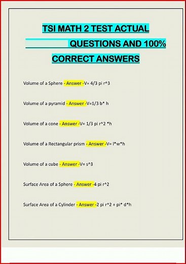 Tsi Math 2 Test Actual Questions And 100 Correct Answers video