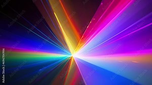 The vibrant colors of a rainbow formed by a ray of sunlight passing through a prism, showing how a photons path can be altered by the properties of different materials.