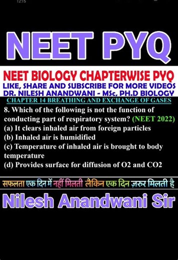 NEET PYQ BREATHING AND EXCHANGE OF GASES NEET PYQ – Exchange of Gases (Must Watch) #nileshanandwani
