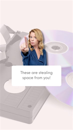 Cassandra Aarssen • Organizing Expert on Instagram: "Be honest… when’s the last time you popped in a CD or DVD? 🤔 They’re taking up way more room than they deserve, and let’s face it — you’re probably not going to watch them again. What are you saving them for? 📋⭐️I have a list of 20 other things that are stealing space from you - check it out over on YouTube (link in bio) #decluttering #declutteryourhome #declutteringhacks #declutteryourlife #decluttering #declutterwithme #declutterchallenge"