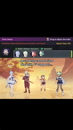 DPS Odette team clear Dire with 4★ supports — Genshin Impact tips