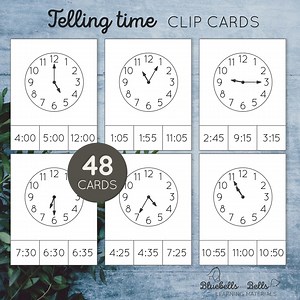 Telling Time Worksheets Clip Cards. Clock Printable Activities. - Etsy